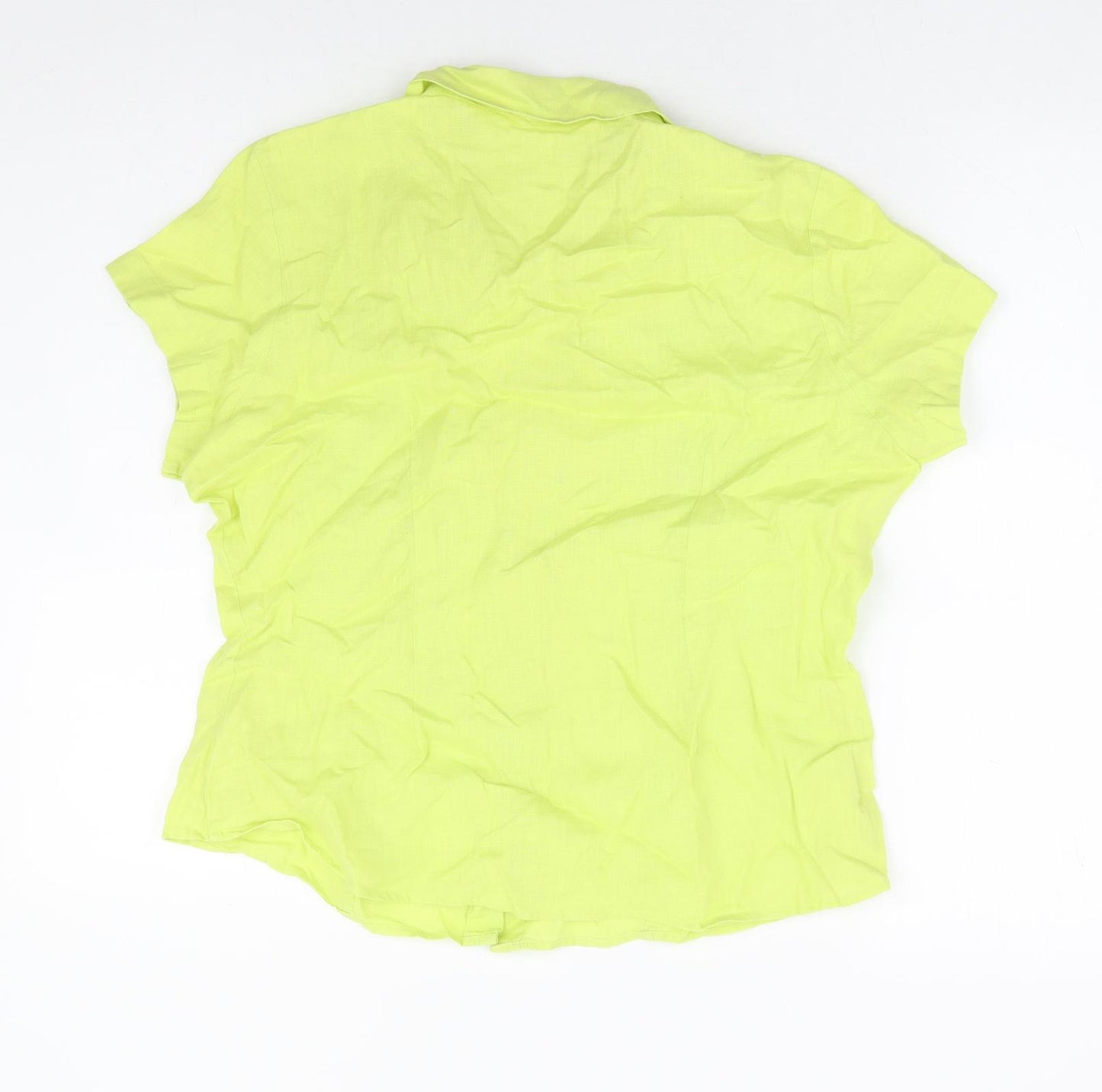 Marks and Spencer Womens Green Linen Basic Button-Up Size 14 Collared