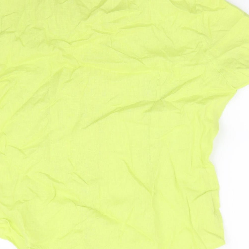Marks and Spencer Womens Green Linen Basic Button-Up Size 14 Collared