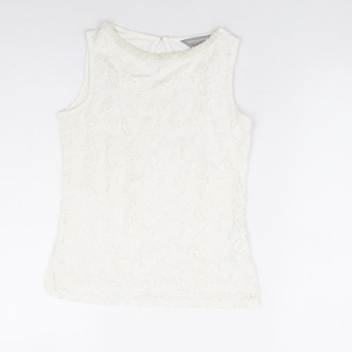 Dorothy Perkins Womens White Floral Viscose Basic Tank Size 6 Boat Neck