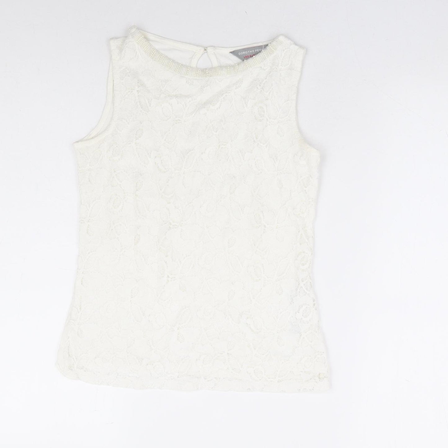 Dorothy Perkins Womens White Floral Viscose Basic Tank Size 6 Boat Neck