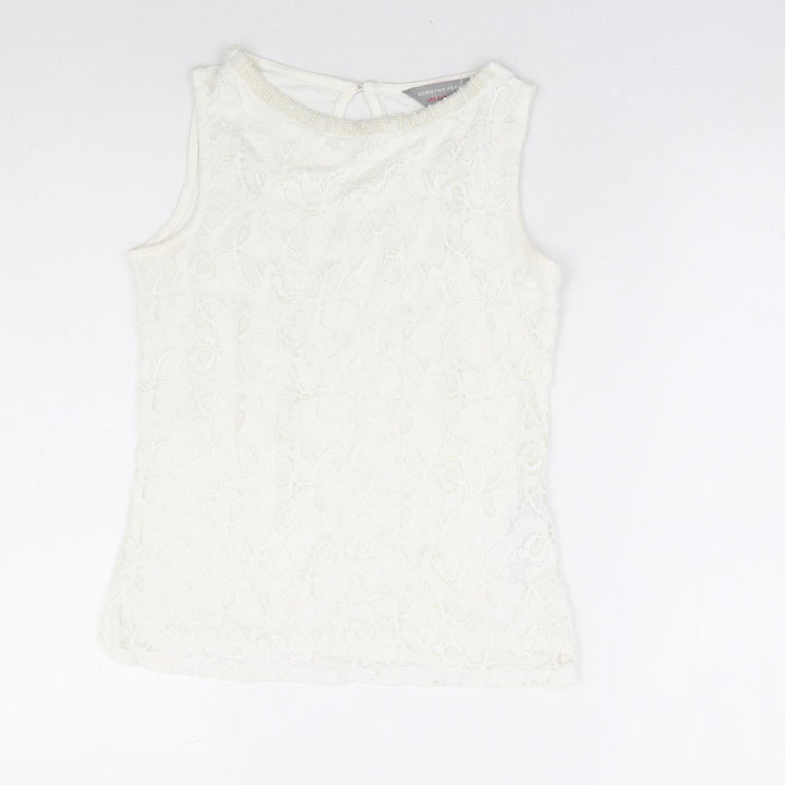 Dorothy Perkins Womens White Floral Viscose Basic Tank Size 6 Boat Neck