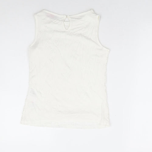 Dorothy Perkins Womens White Floral Viscose Basic Tank Size 6 Boat Neck