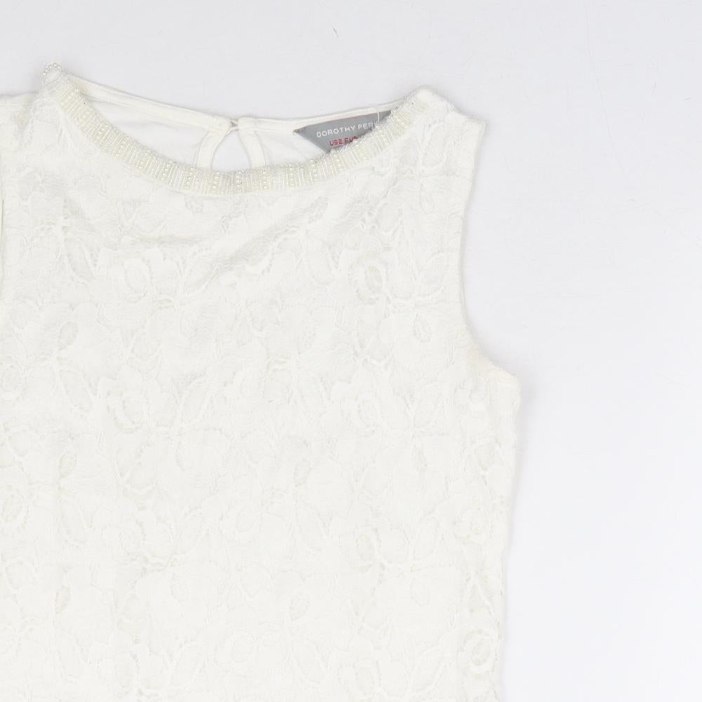 Dorothy Perkins Womens White Floral Viscose Basic Tank Size 6 Boat Neck