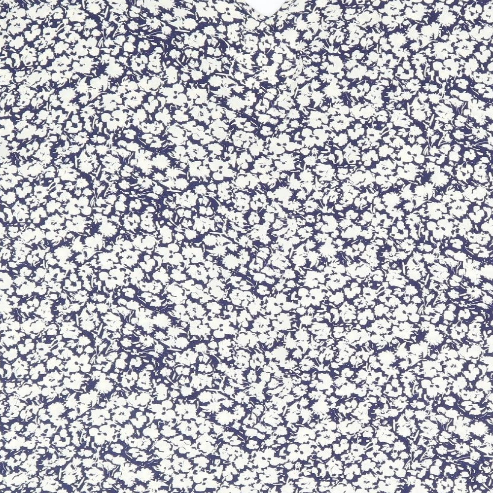 Primark Womens Blue Floral Polyester Basic Blouse Size 10 V-Neck