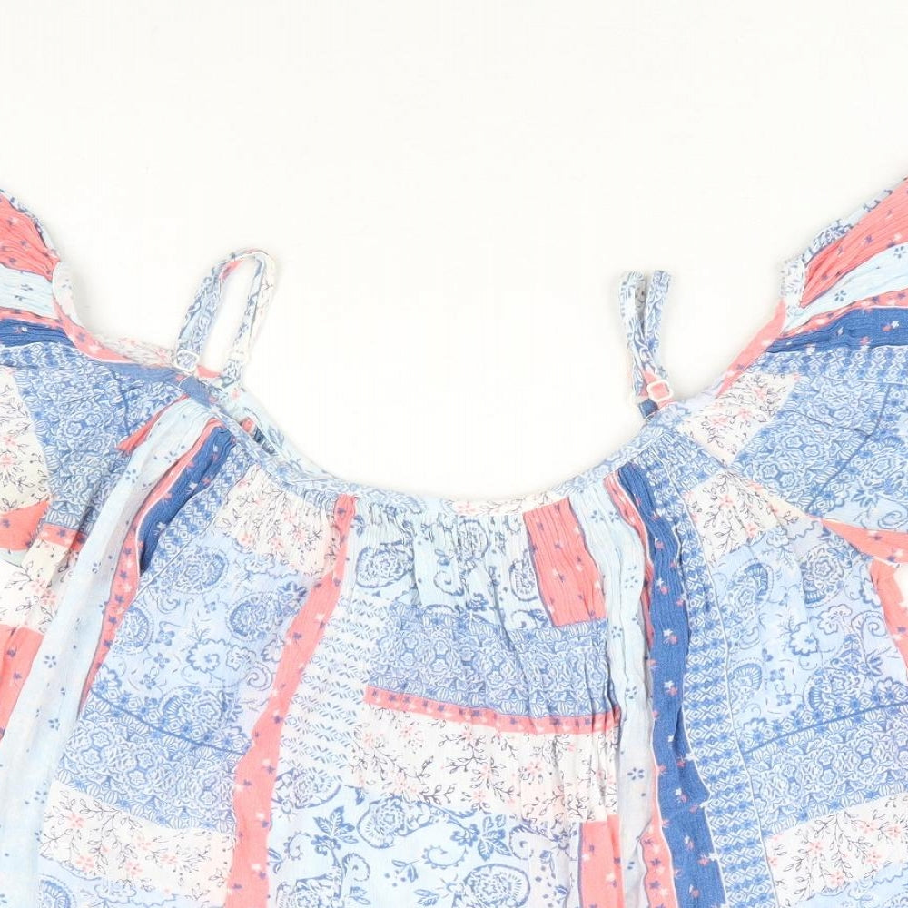 Dorothy Perkins Womens Multicoloured Floral Viscose Basic Blouse Size 10 Square Neck - Patchwork Patter Cold Shoulder