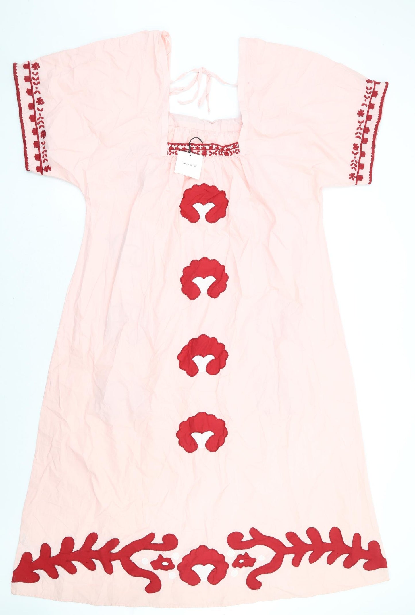 Zara Womens Pink Floral Polyester A-Line Size S Square Neck Tie