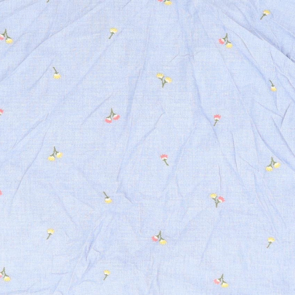 F&F Womens Blue Floral 100% Cotton Basic Button-Up Size 10 Collared - Tie Front