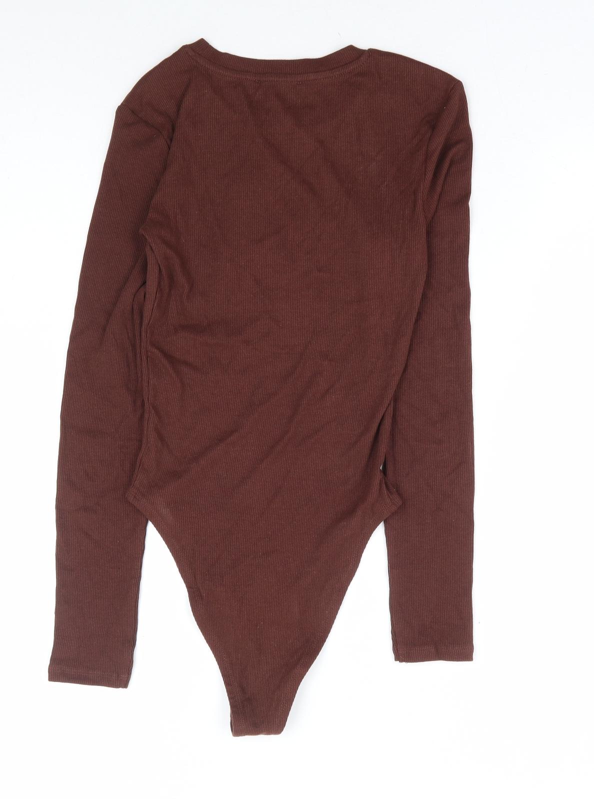 Zara Womens Brown Cotton Bodysuit One-Piece Size S Snap - Ribbed