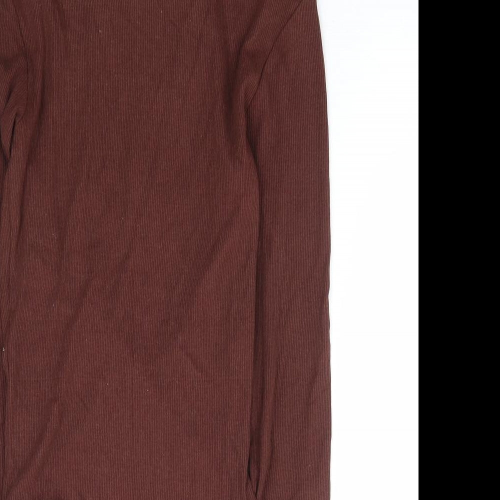 Zara Womens Brown Cotton Bodysuit One-Piece Size S Snap - Ribbed