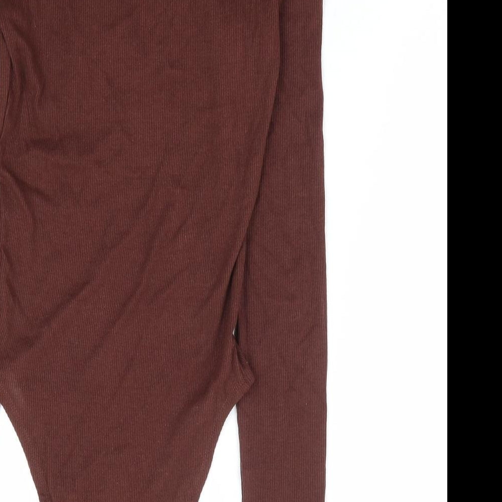 Zara Womens Brown Cotton Bodysuit One-Piece Size S Snap - Ribbed