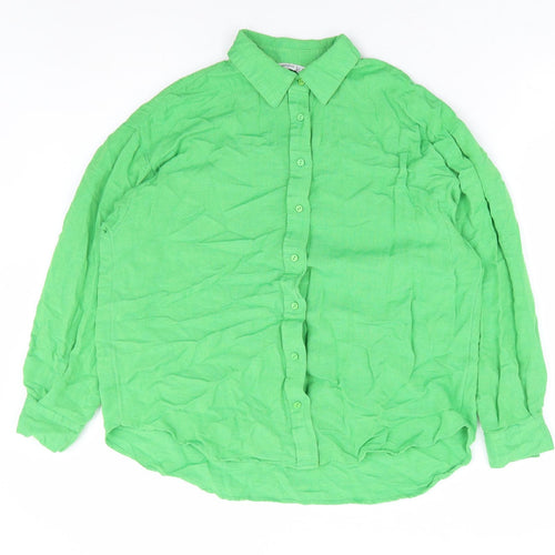 Stradavarius Womens Green Polyester Basic Button-Up Size M Collared