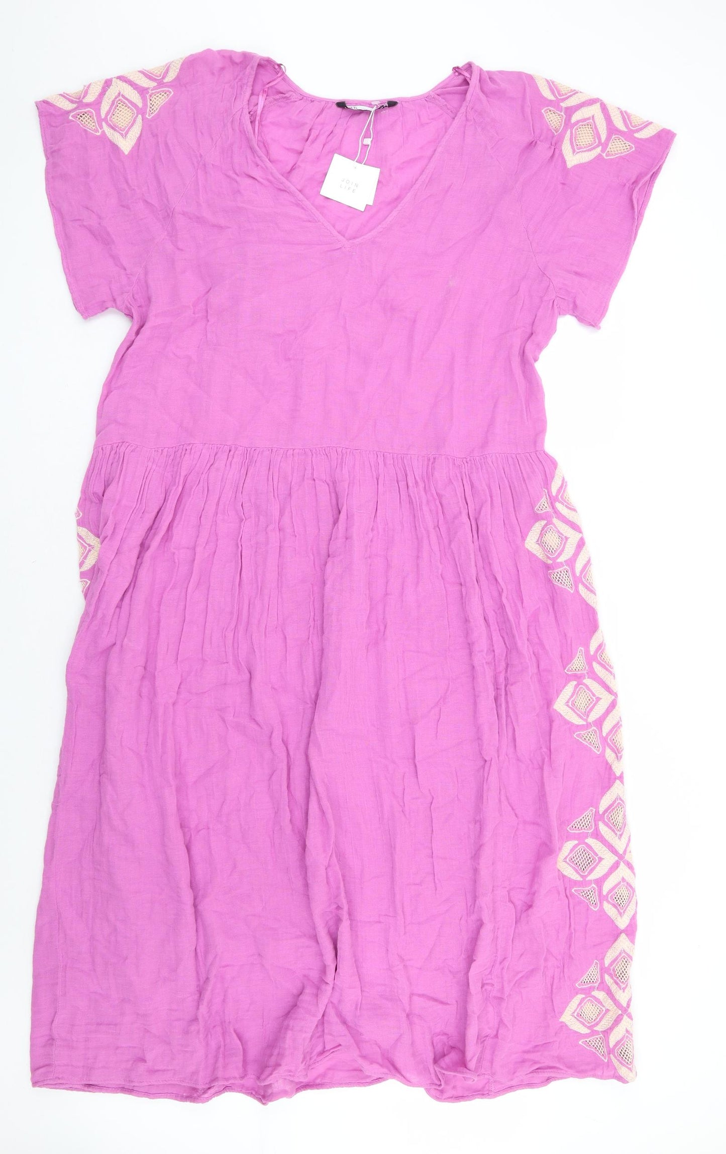 Zara Womens Pink Polyester A-Line Size M V-Neck Pullover