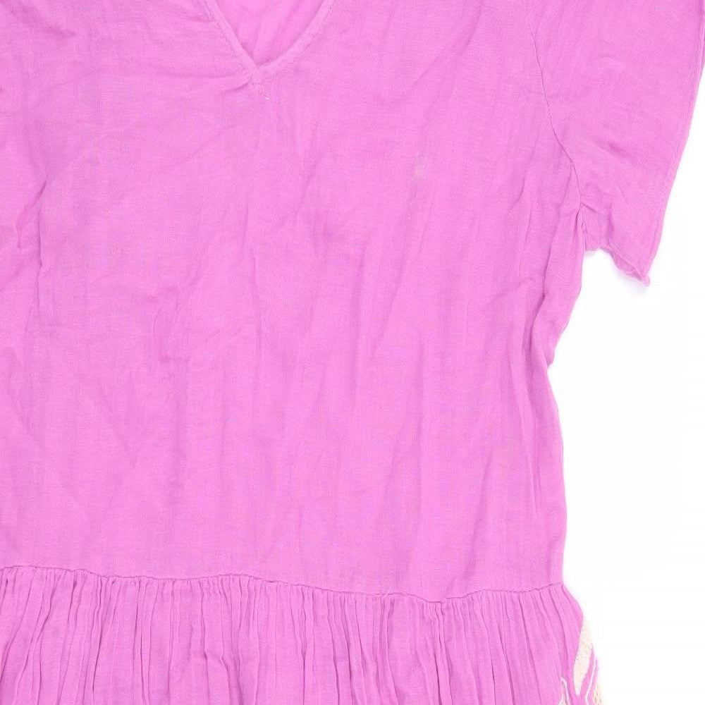 Zara Womens Pink Polyester A-Line Size M V-Neck Pullover