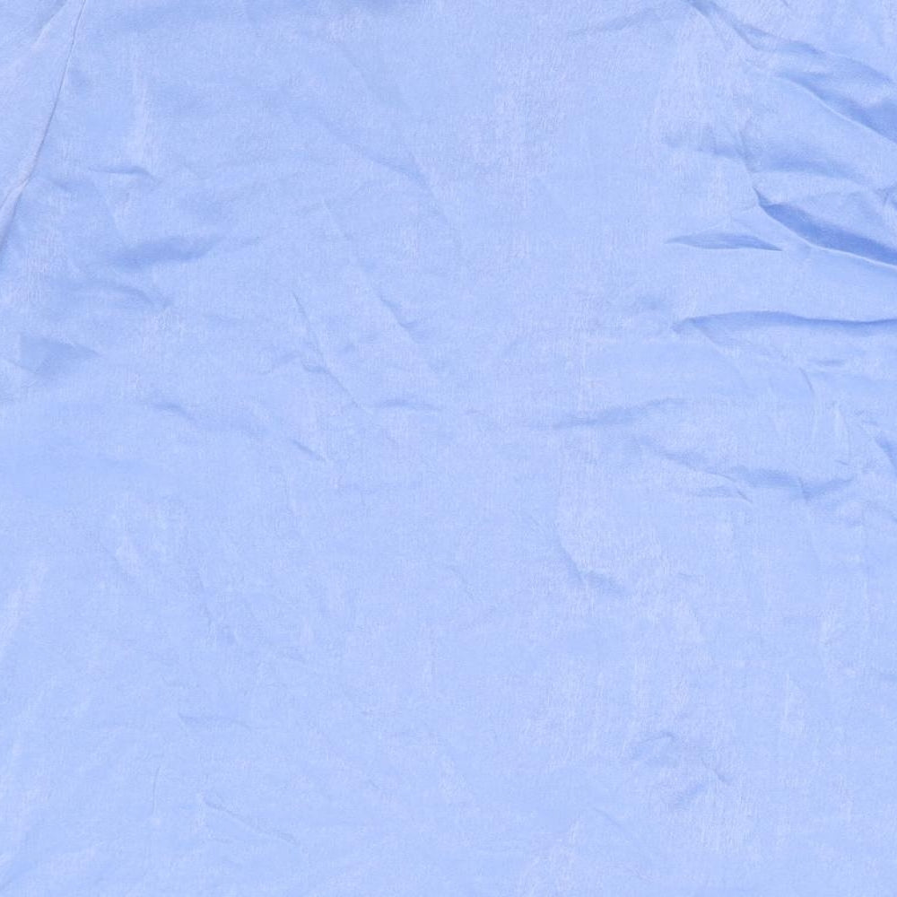 Zara Womens Blue Polyester Basic Button-Up Size XL Collared - Pussy Bow Neck