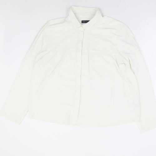 Marks and Spencer Womens Ivory Polyester Basic Button-Up Size 14 Collared - Lace Detail