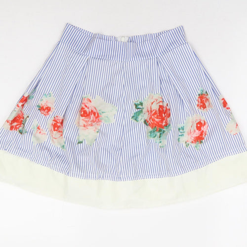 Preworn Womens Blue Striped Polyester Mini Skirt Size 24 in Zip - Flowers