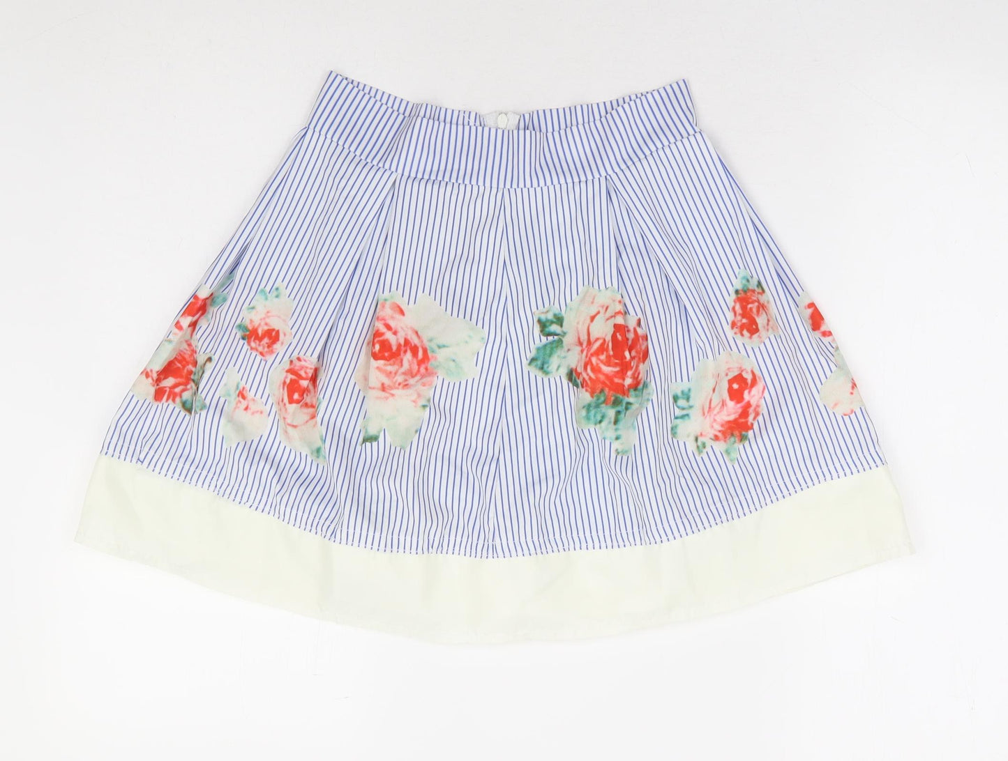 Preworn Womens Blue Striped Polyester Mini Skirt Size 24 in Zip - Flowers