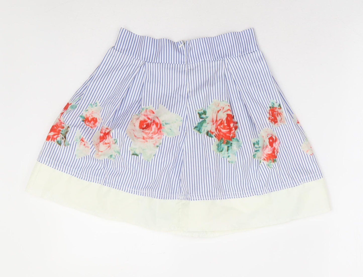 Preworn Womens Blue Striped Polyester Mini Skirt Size 24 in Zip - Flowers