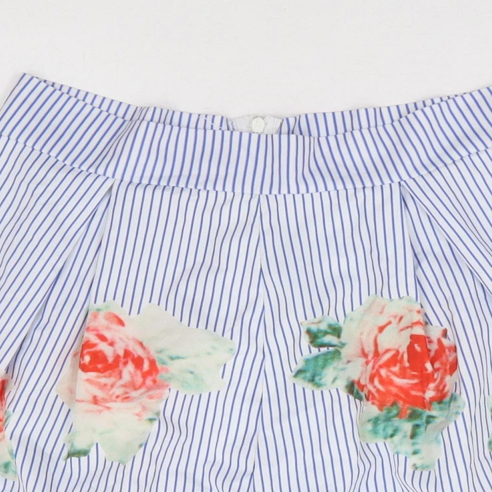 Preworn Womens Blue Striped Polyester Mini Skirt Size 24 in Zip - Flowers