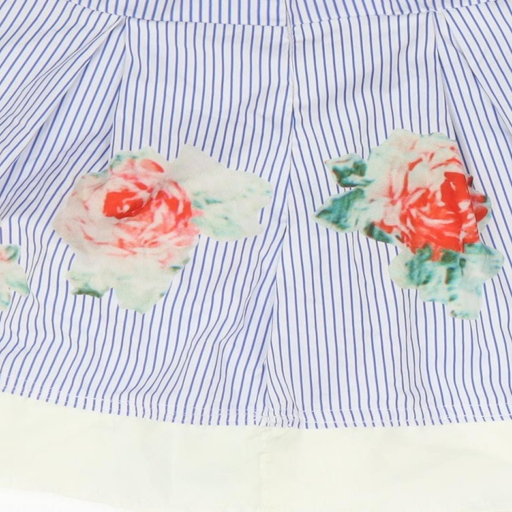 Preworn Womens Blue Striped Polyester Mini Skirt Size 24 in Zip - Flowers