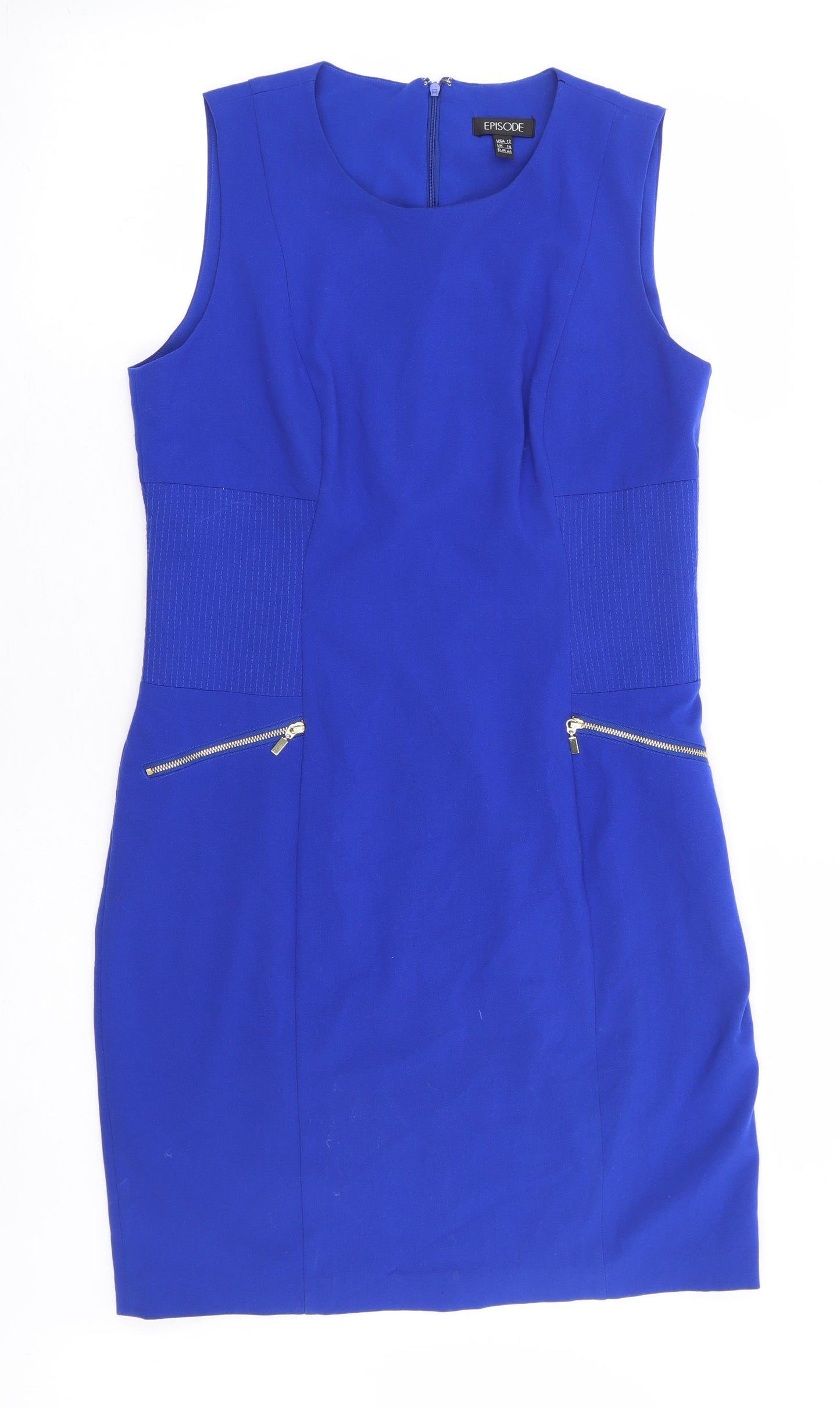 Episode Womens Blue Polyester A-Line Size 12 Round Neck Zip