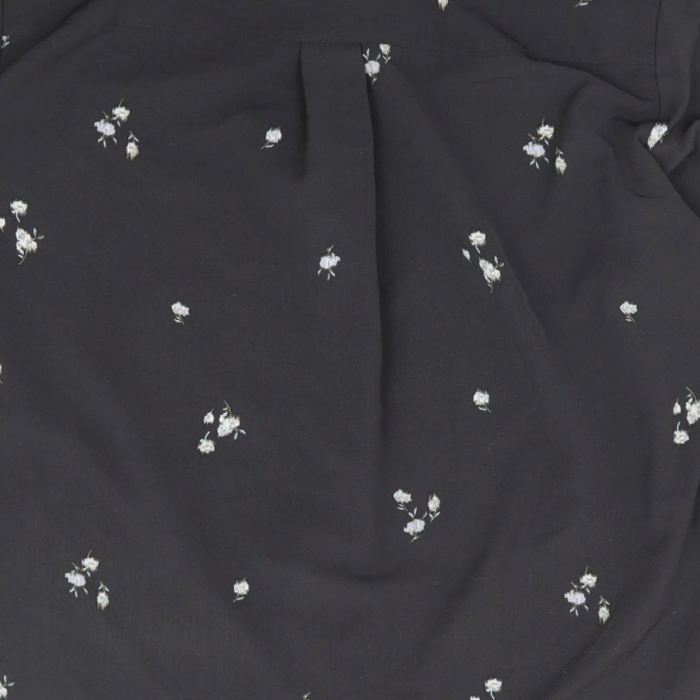 H&M Womens Grey Floral Polyester Basic Button-Up Size M Collared