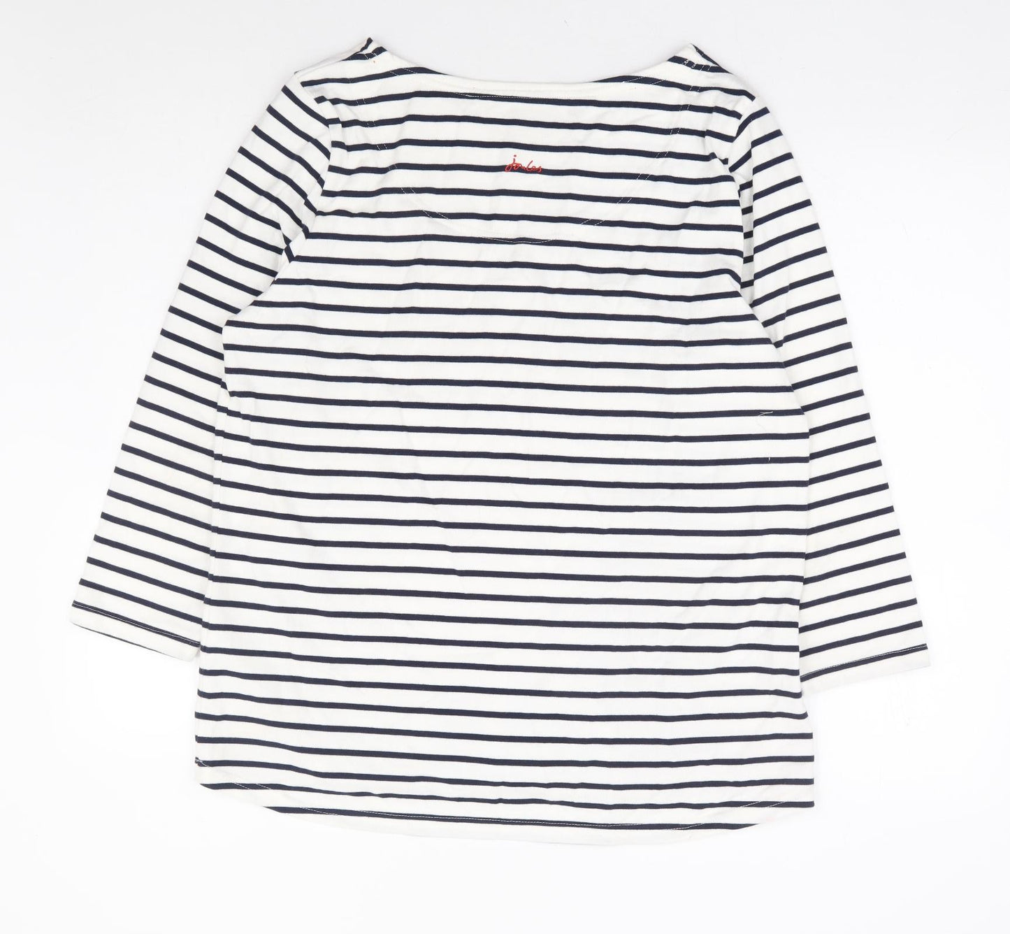 Joules Womens White Striped 100% Cotton Basic Blouse Size 16 Boat Neck - Mummy Cool
