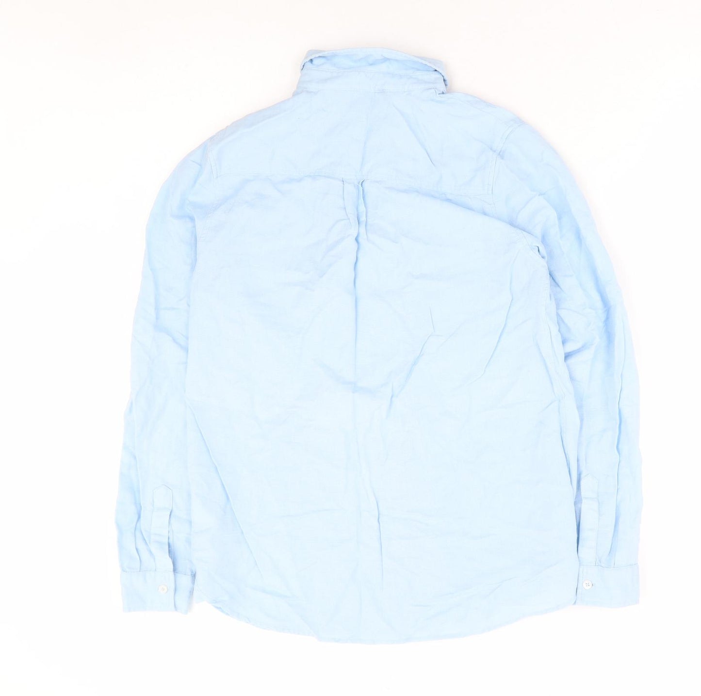 New Look Womens Blue Linen Basic Button-Up Size 8 Collared