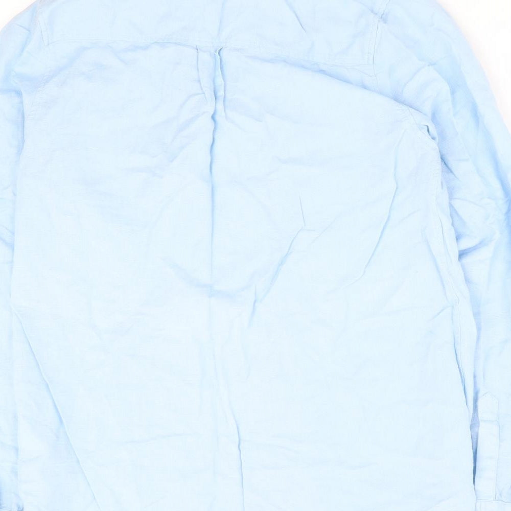New Look Womens Blue Linen Basic Button-Up Size 8 Collared