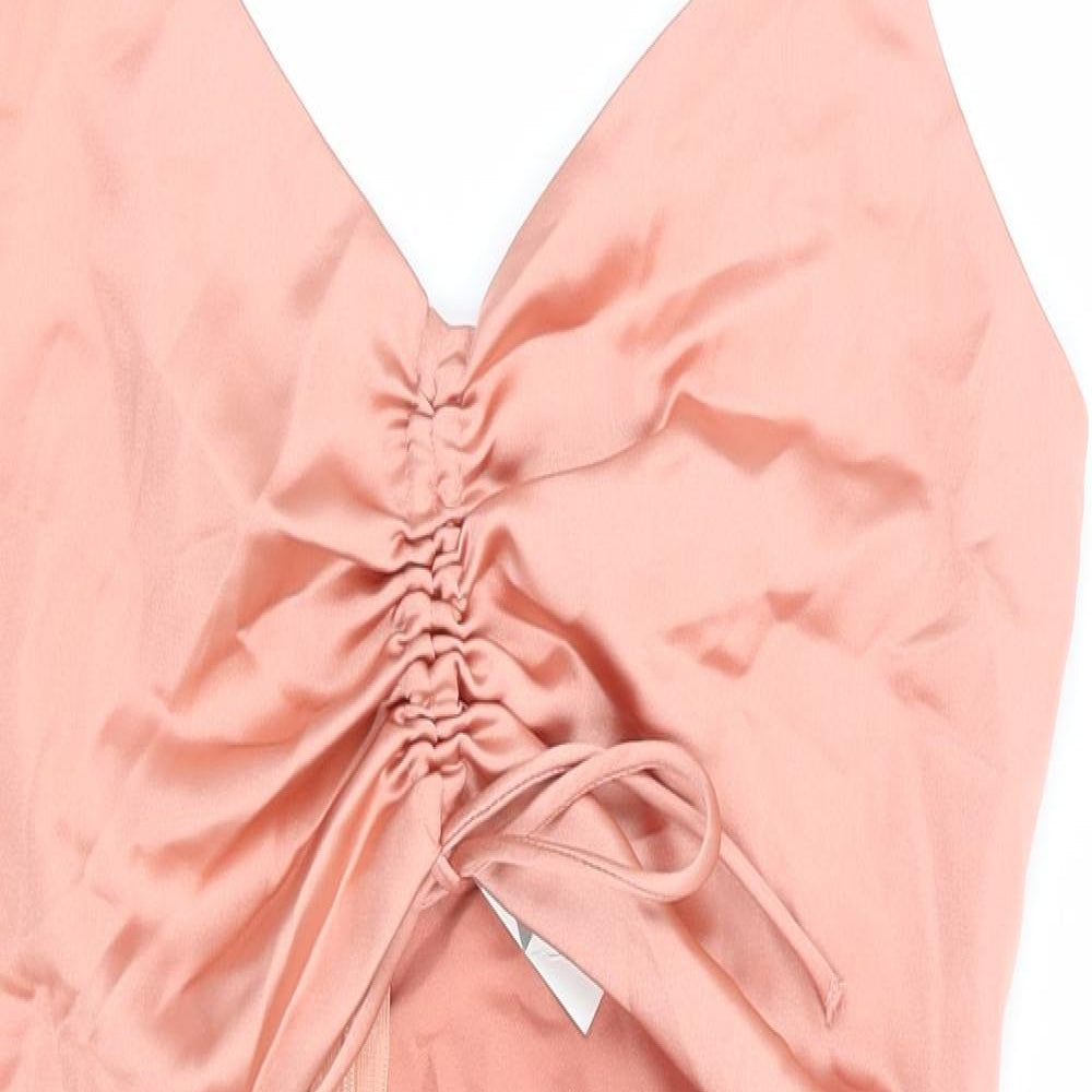 Zara Womens Pink Polyester Bodycon Size L V-Neck Zip