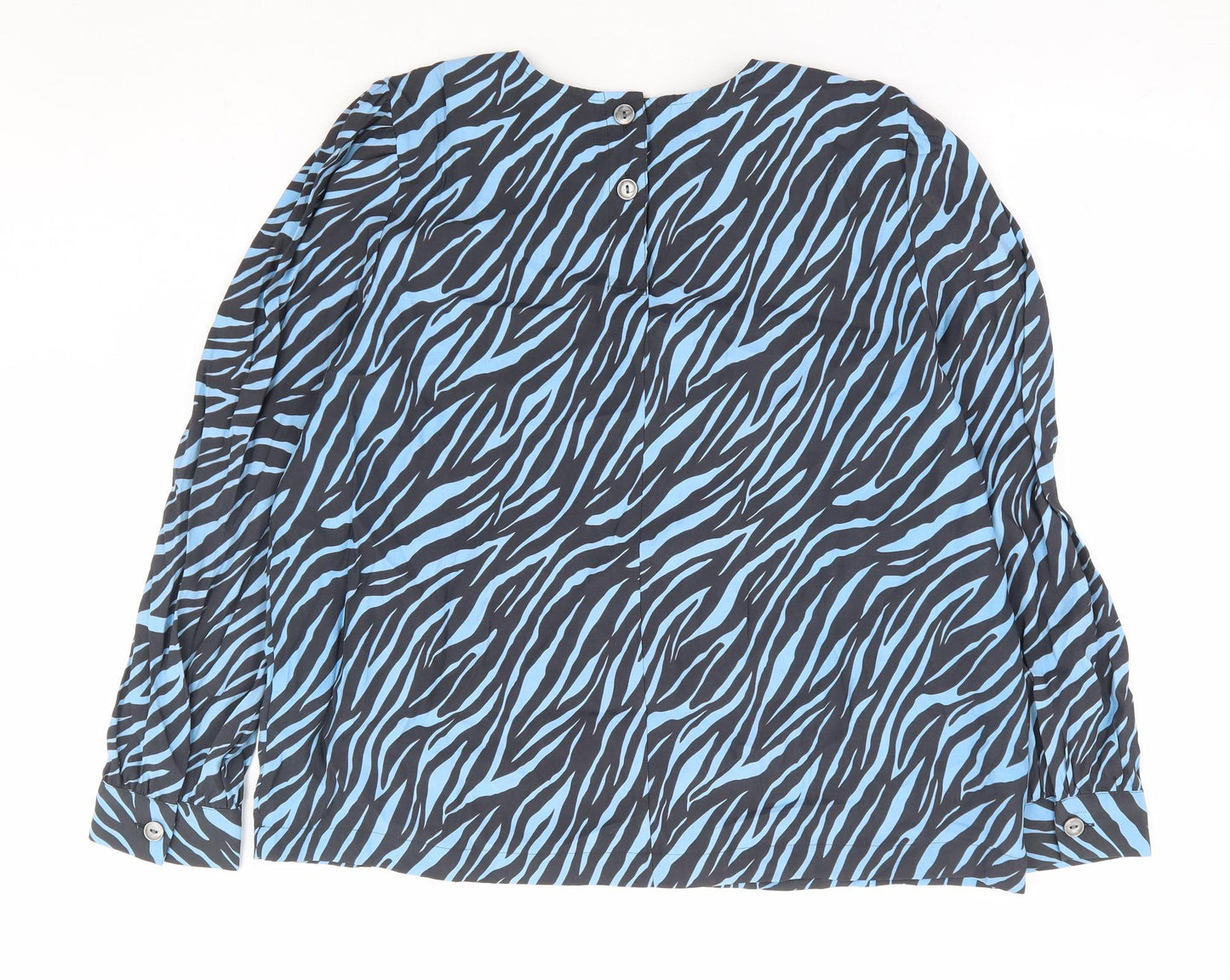 Marks and Spencer Womens Blue Animal Print Modal Basic Blouse Size 16 Round Neck - Zebra Print
