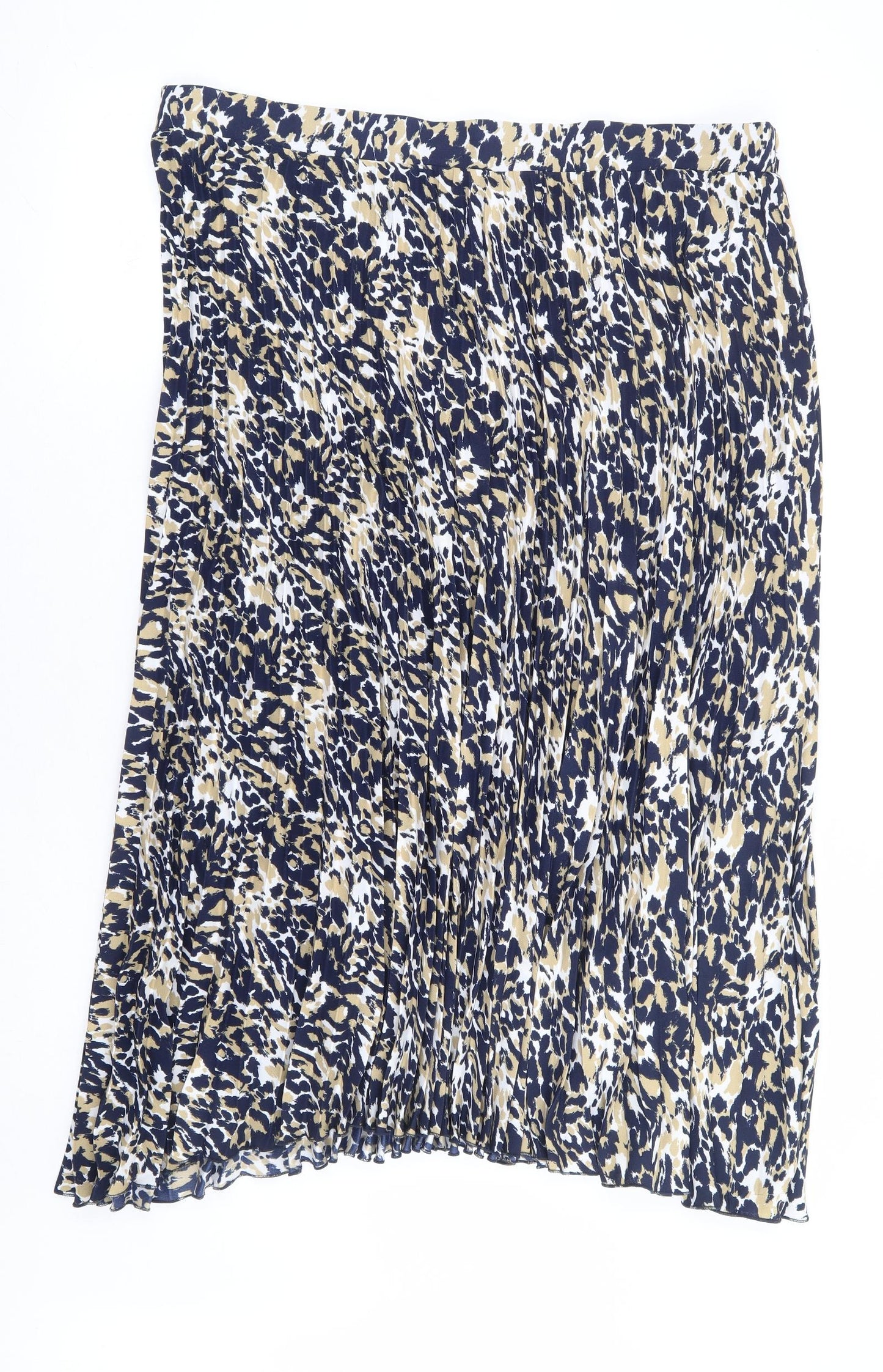 Marks and Spencer Womens Blue Animal Print Polyester Pleated Skirt Size 22 - Leopard Print