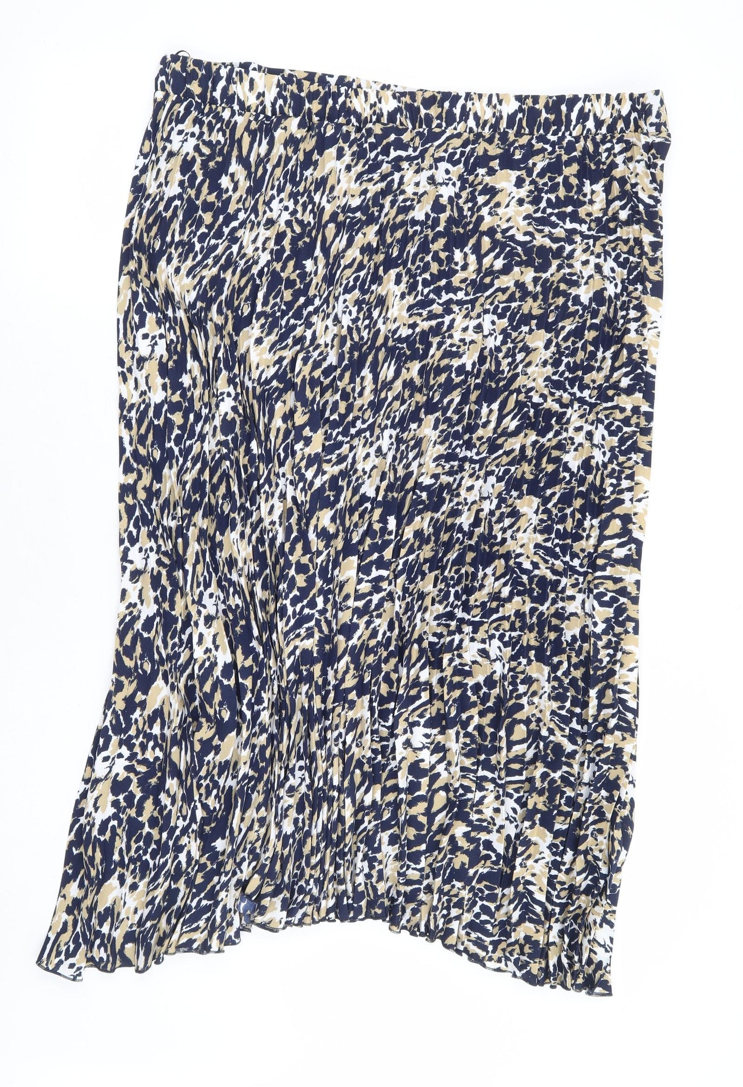Marks and Spencer Womens Blue Animal Print Polyester Pleated Skirt Size 22 - Leopard Print
