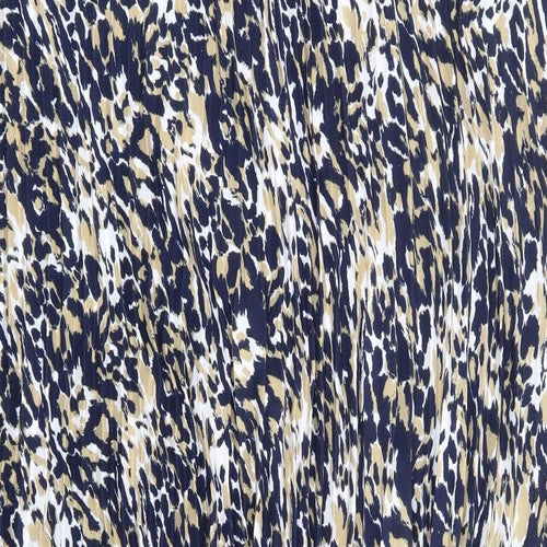 Marks and Spencer Womens Blue Animal Print Polyester Pleated Skirt Size 22 - Leopard Print