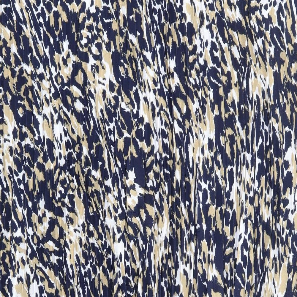 Marks and Spencer Womens Blue Animal Print Polyester Pleated Skirt Size 22 - Leopard Print