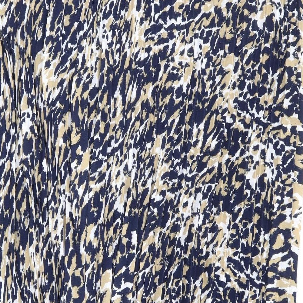 Marks and Spencer Womens Blue Animal Print Polyester Pleated Skirt Size 22 - Leopard Print