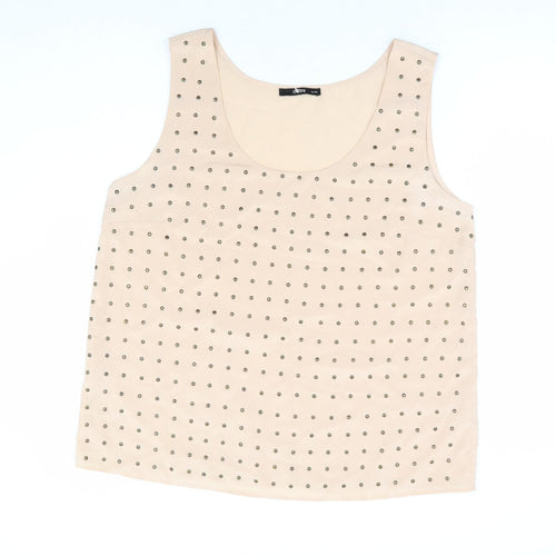 Oasis Womens Beige Polyester Basic Tank Size 16 Scoop Neck