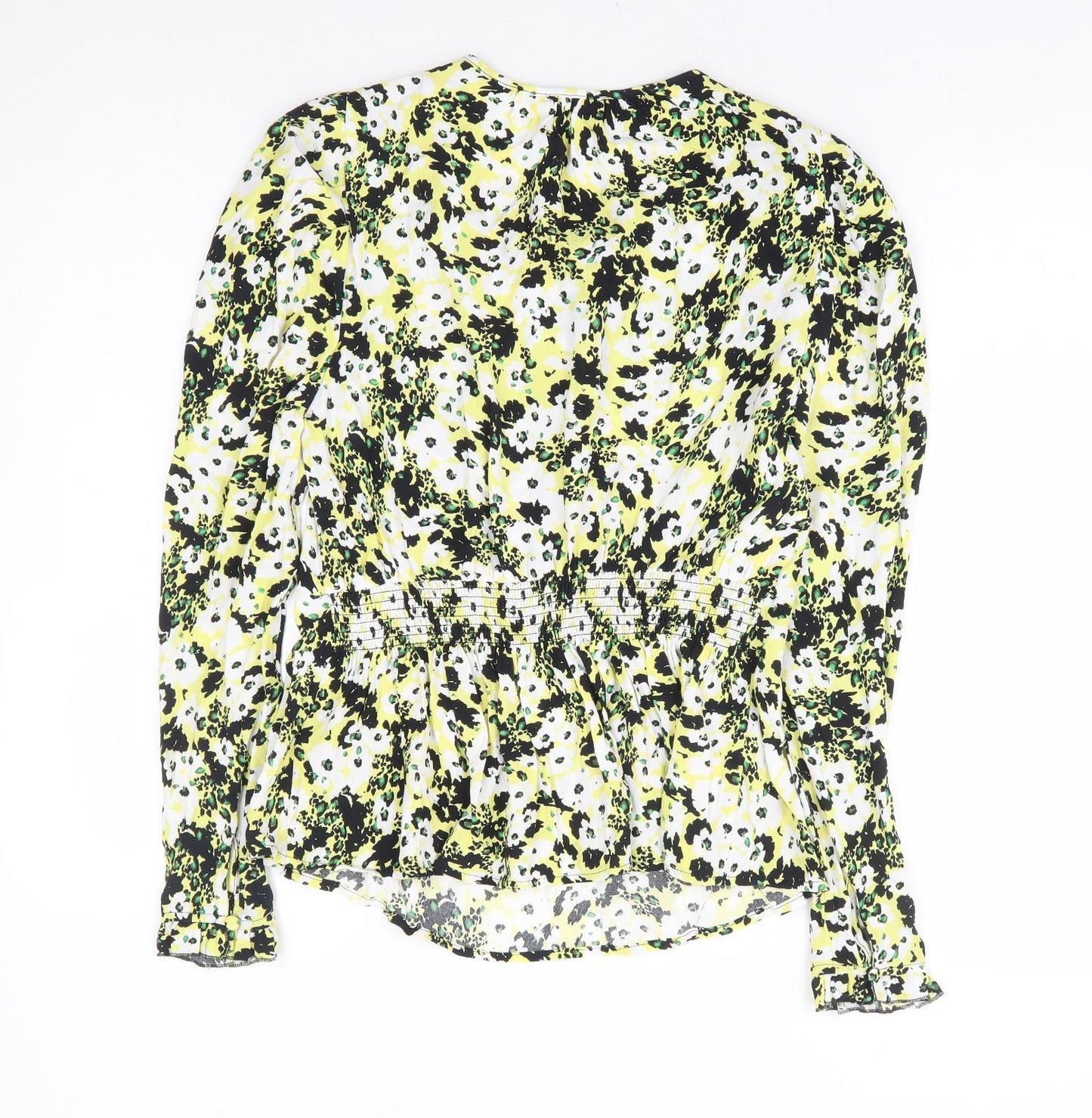 Marks and Spencer Womens Yellow Floral Viscose Basic Blouse Size 6 Round Neck