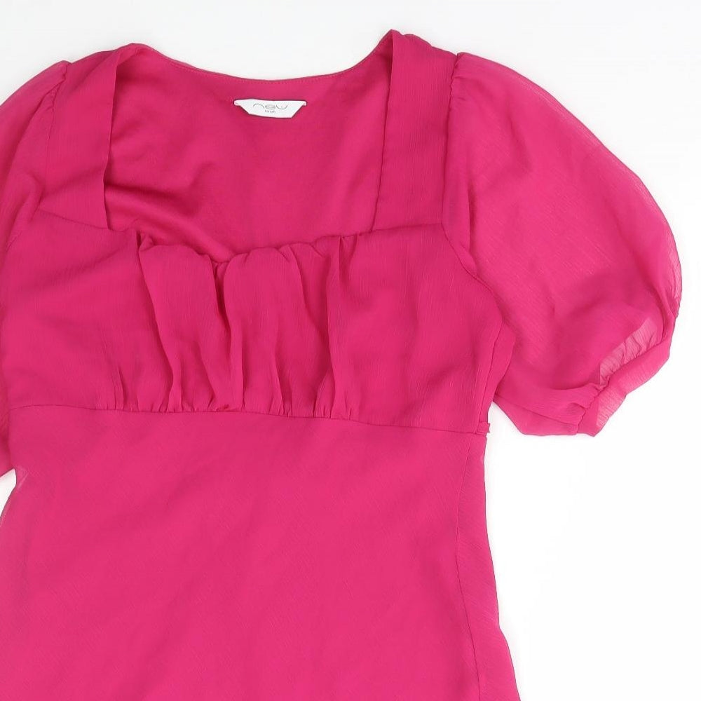 New Look Womens Pink Polyester A-Line Size 14 Square Neck Tie