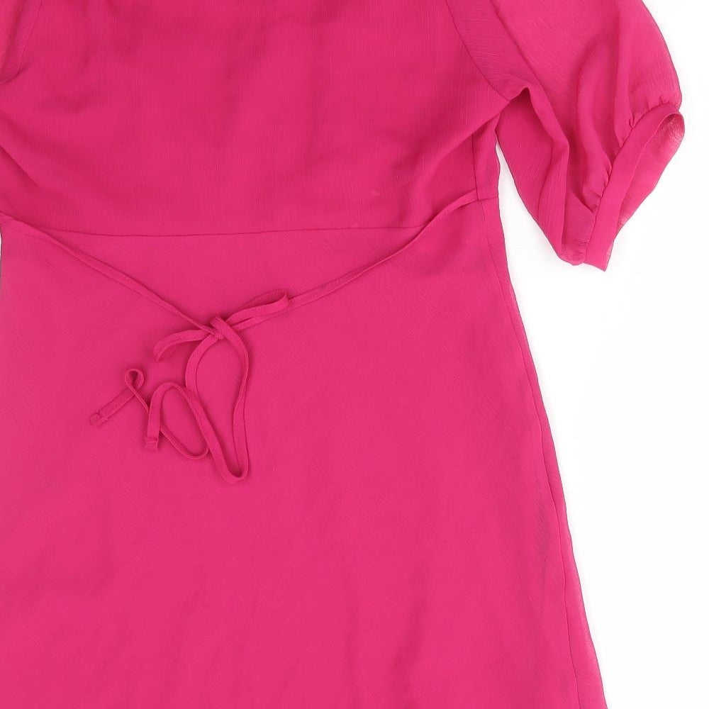 New Look Womens Pink Polyester A-Line Size 14 Square Neck Tie