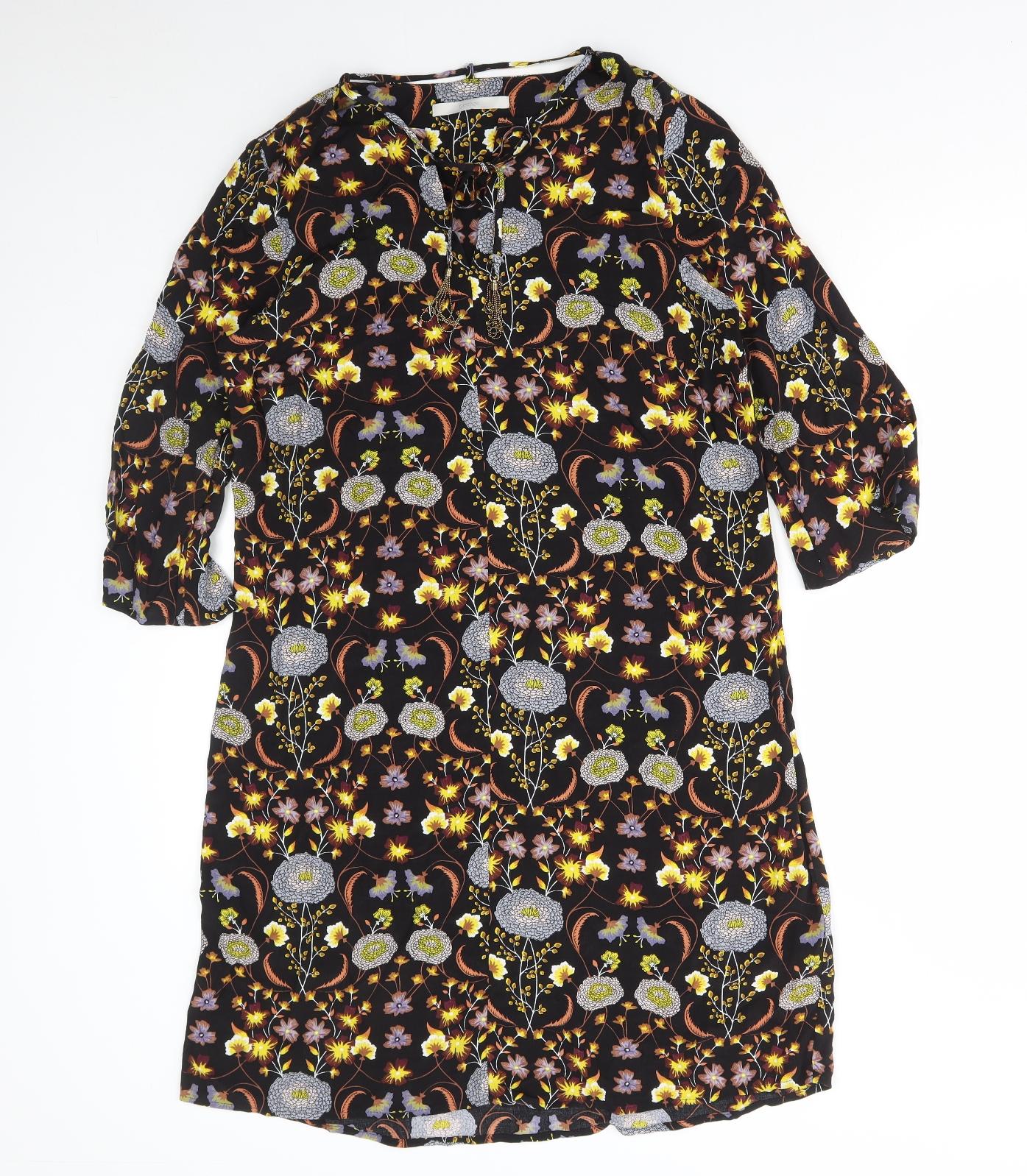 George Womens Black Floral Viscose A-Line Size 12 V-Neck Pullover