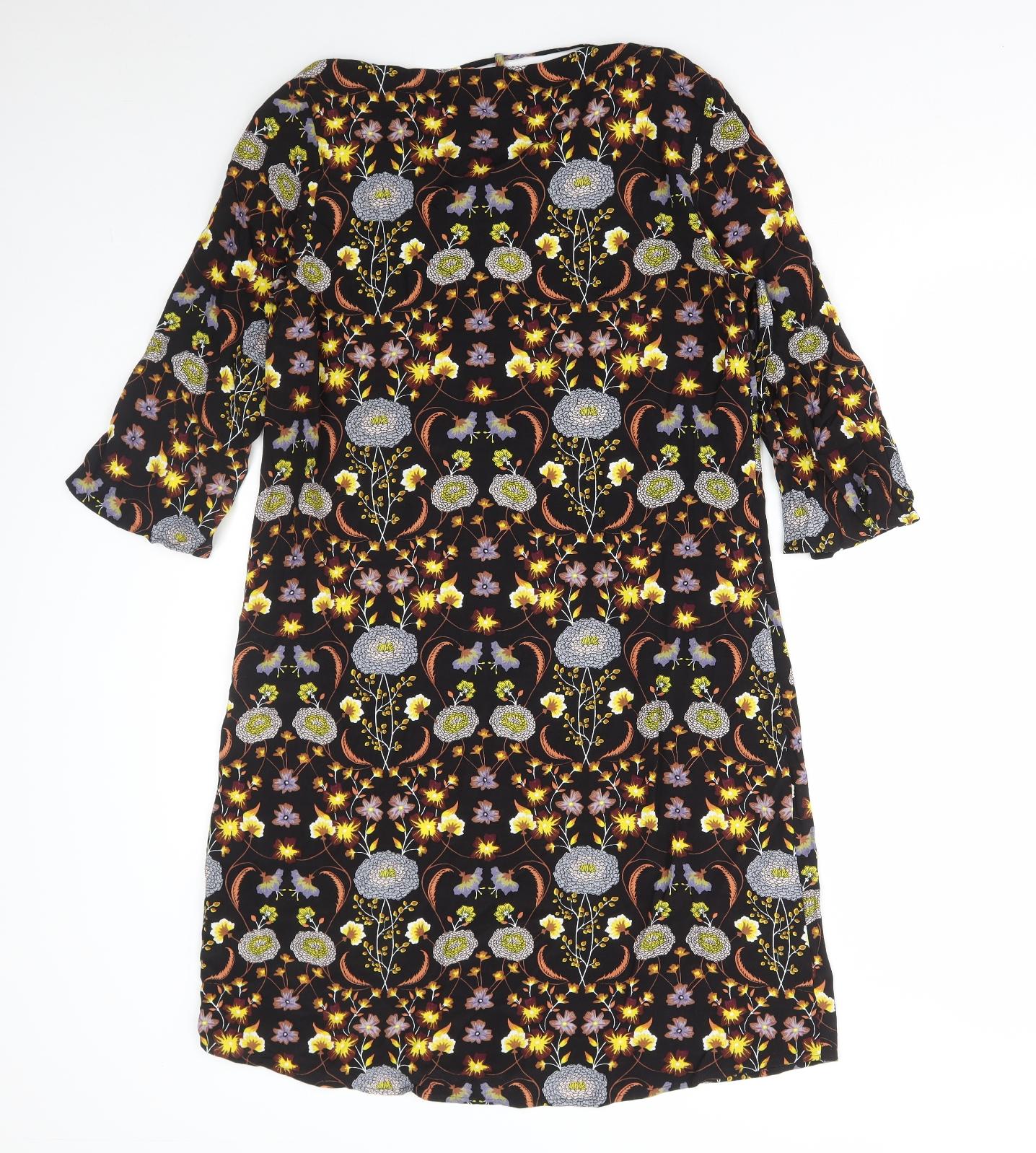 George Womens Black Floral Viscose A-Line Size 12 V-Neck Pullover