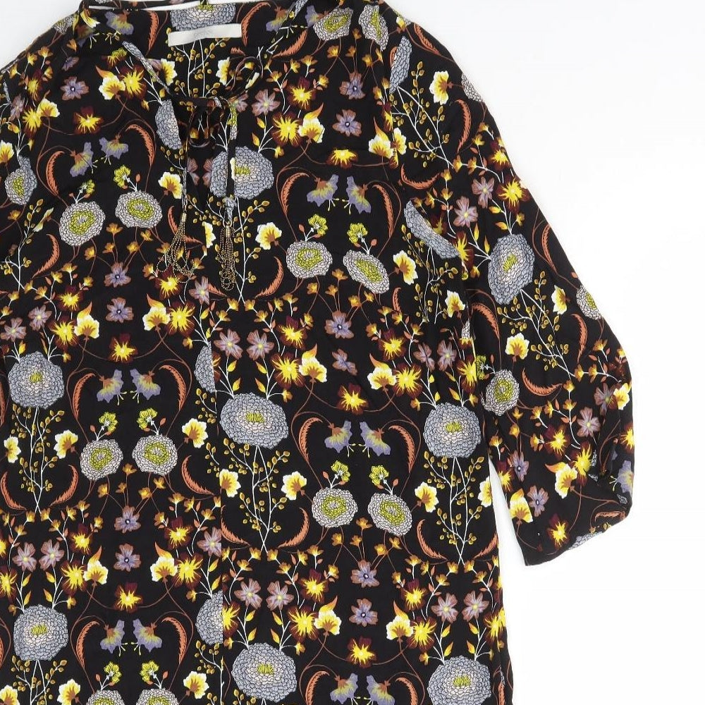 George Womens Black Floral Viscose A-Line Size 12 V-Neck Pullover