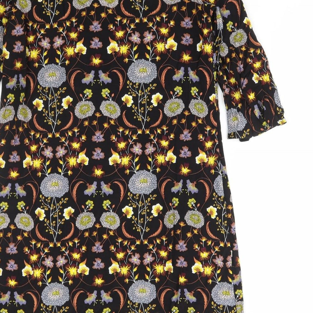 George Womens Black Floral Viscose A-Line Size 12 V-Neck Pullover