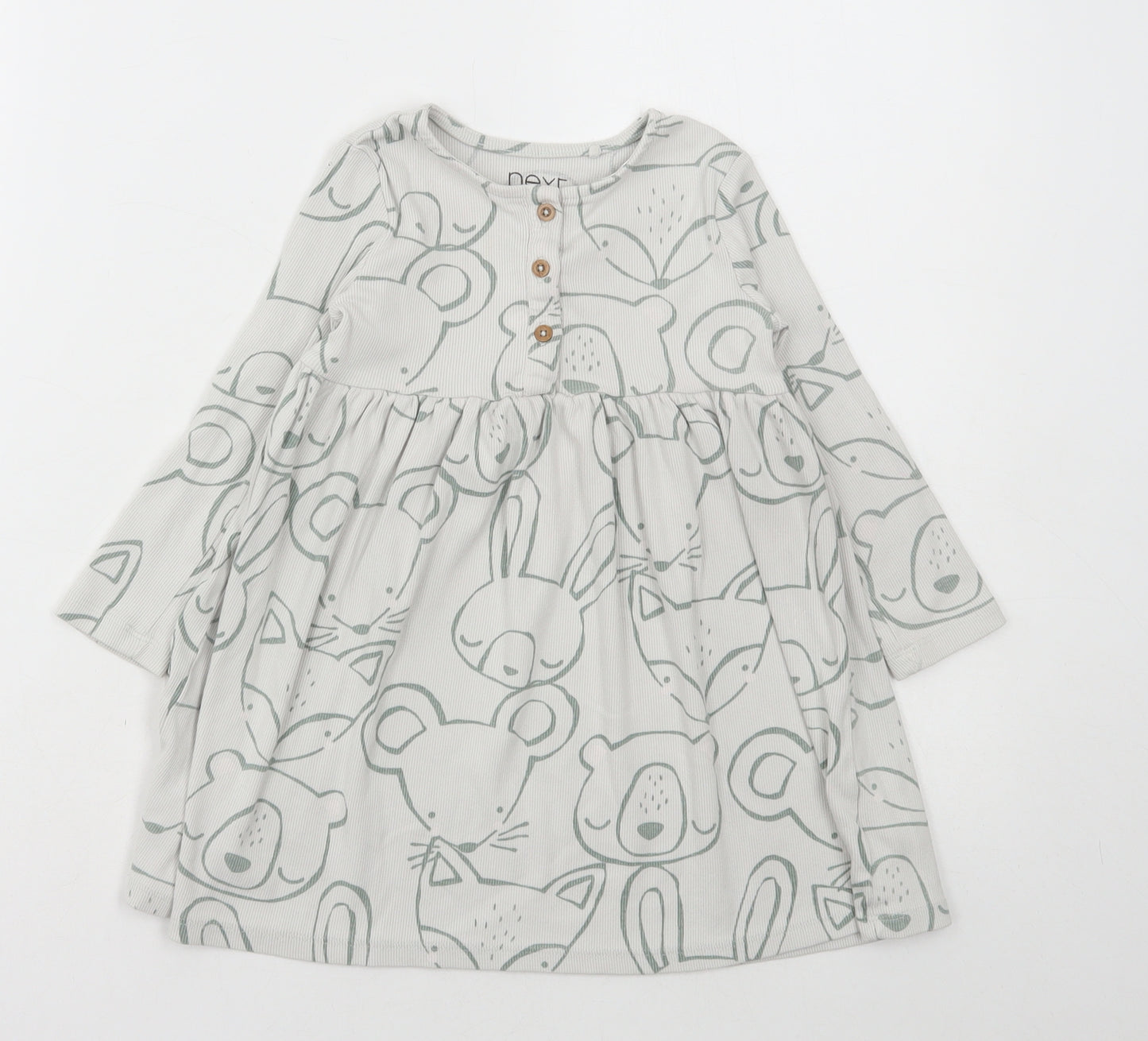 NEXT Girls Multicoloured Geometric Cotton A-Line Size 2-3 Years Round Neck Button - Animals