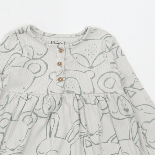 NEXT Girls Multicoloured Geometric Cotton A-Line Size 2-3 Years Round Neck Button - Animals