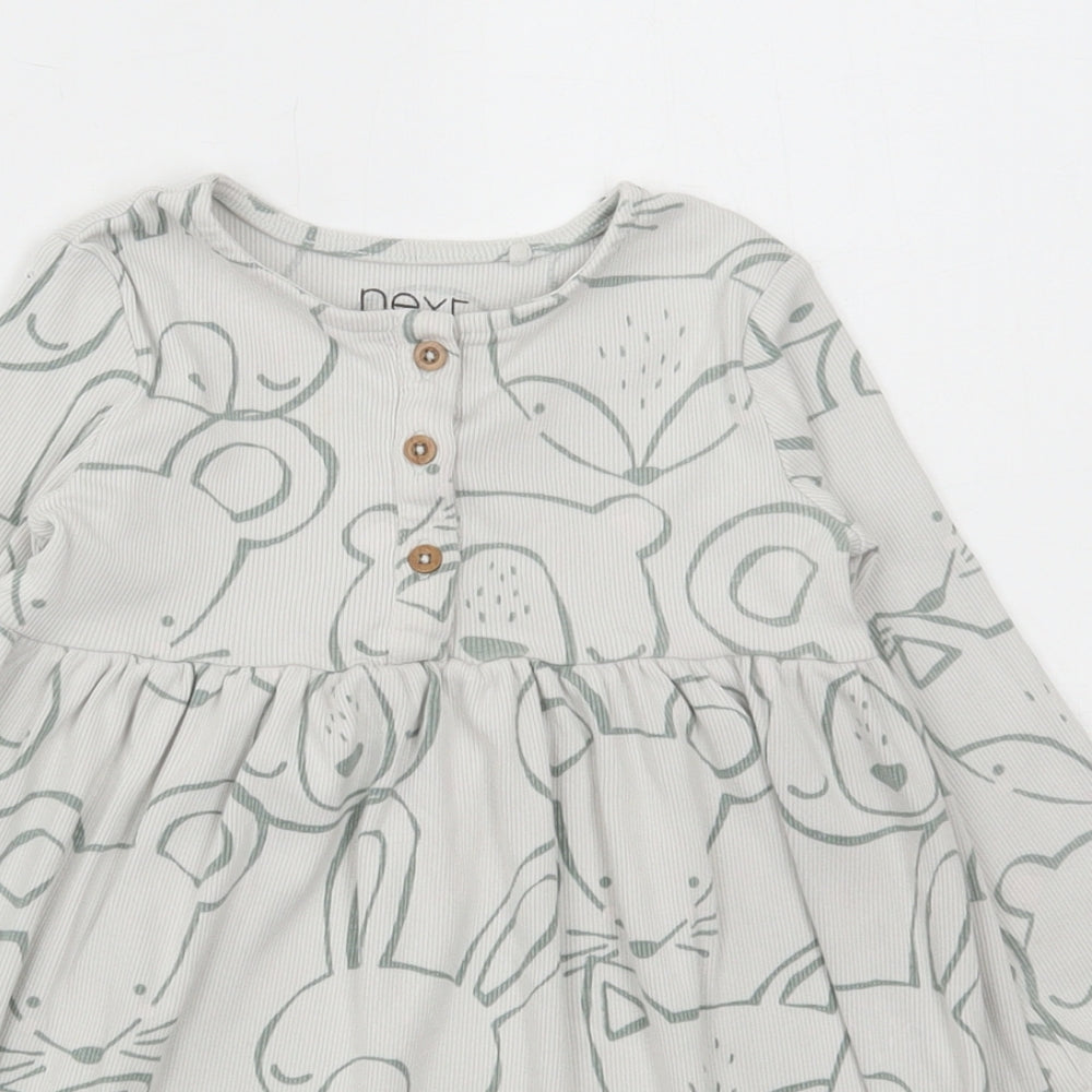 NEXT Girls Multicoloured Geometric Cotton A-Line Size 2-3 Years Round Neck Button - Animals