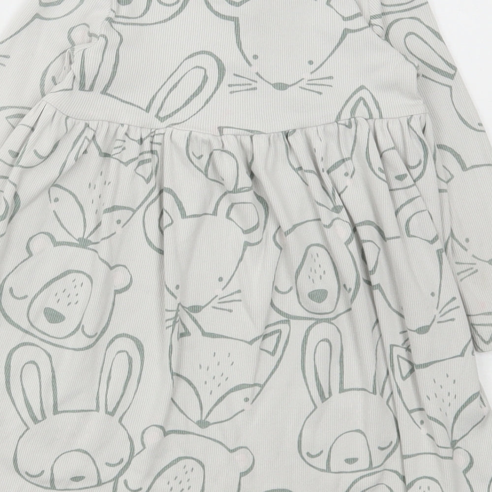 NEXT Girls Multicoloured Geometric Cotton A-Line Size 2-3 Years Round Neck Button - Animals