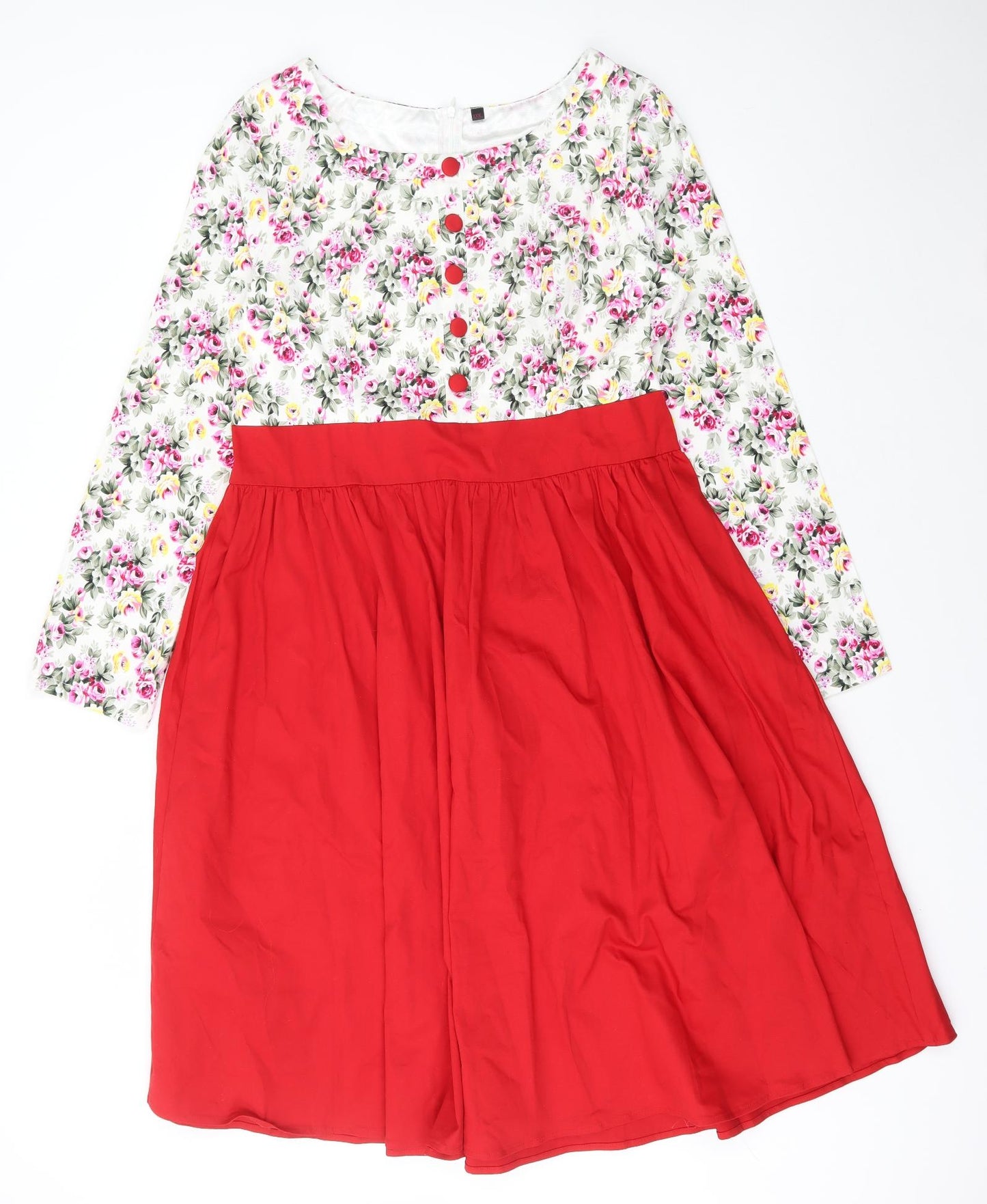 Preworn Womens Multicoloured Floral Cotton Fit & Flare Size 3XL Scoop Neck Zip