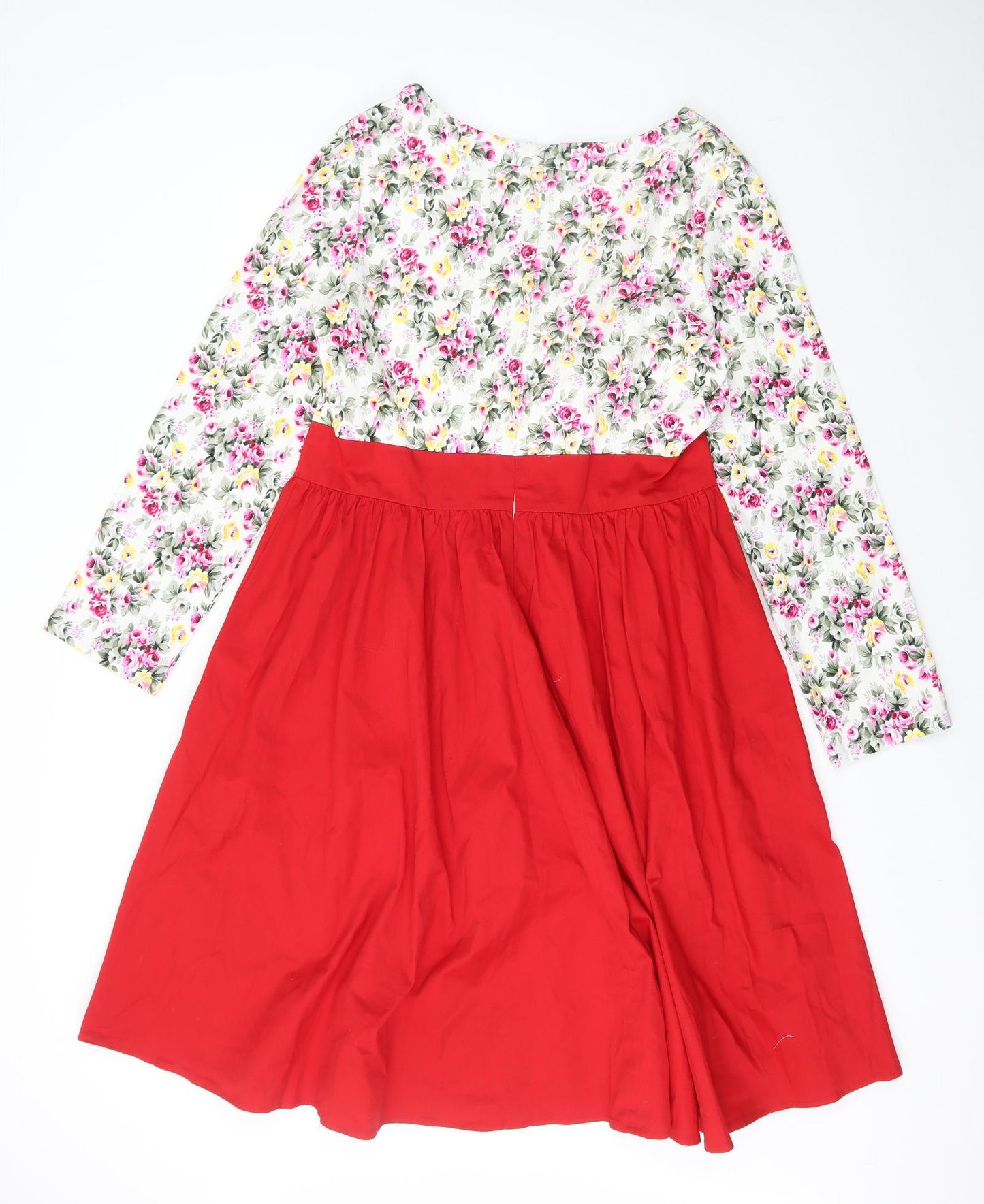 Preworn Womens Multicoloured Floral Cotton Fit & Flare Size 3XL Scoop Neck Zip
